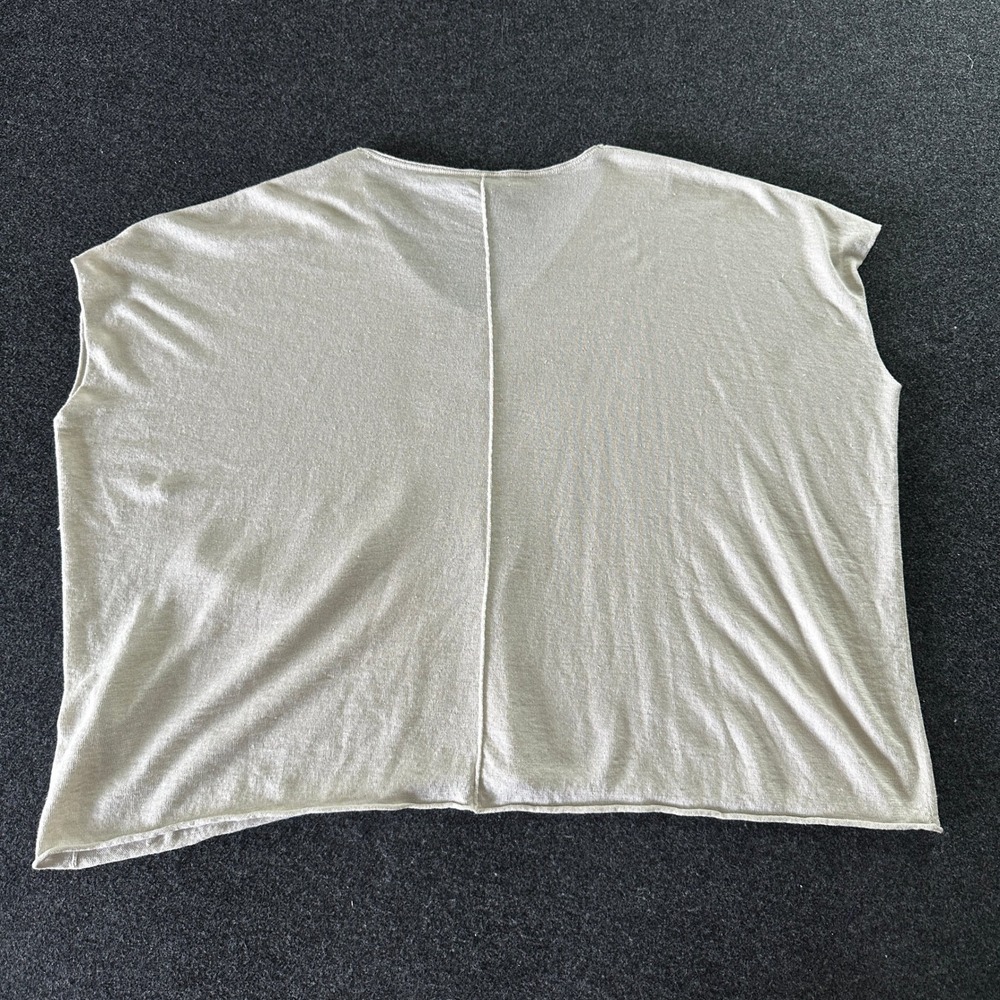 Eileen Fisher Organic Linen Cotton V-Neck Boxy Pocket Top Beige 3X - Picture 2 of 6